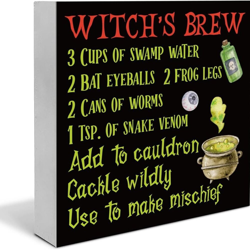 Halloween Decorations Witch's Brew Wooden Sign Halloween Kitchen Decor Halloween
